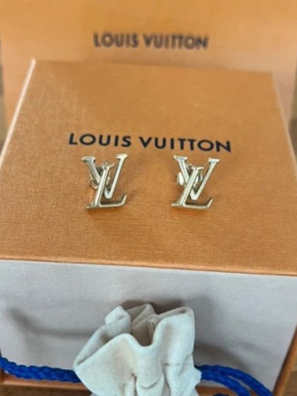 Louis Vuitton LV Gold Logo Stud Earrings